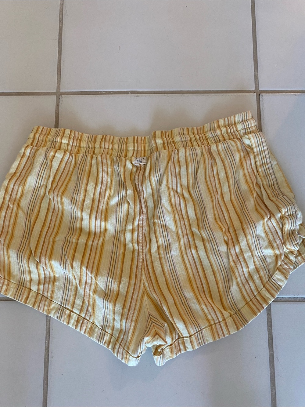 Women's Yellow Striped Drawstring Athletic Shorts - Picture 2 of 4